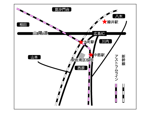 待機場所は、アストラムライン中筋駅、アストラムラインとJRの大町駅、JR緑井駅です